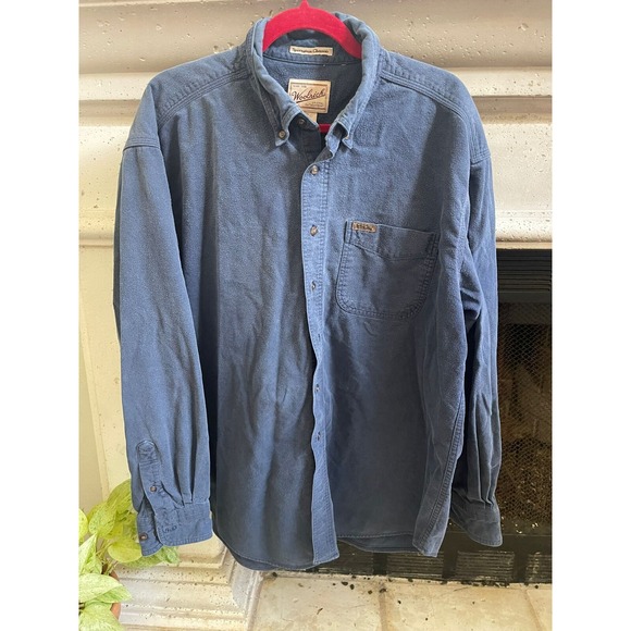 Woolrich Men's Polo Size‎ XL Blue 100% Cotton Long Sleeve Button Down Pockets - Picture 1 of 8